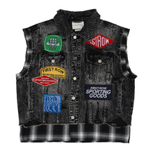 Load image into Gallery viewer, PATCHES CUT OFF PLAID DENIM VEST