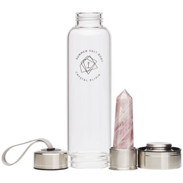 Glass Water Bottle 550ml - Rose Quartz Crystal Elixir