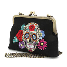 Load image into Gallery viewer, Floral Sugar Skull Kisslock Bag