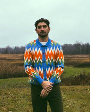 Load image into Gallery viewer, Zig Zag Knit Jacquard Polo Cardigan