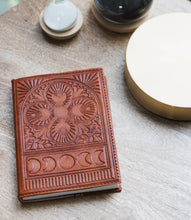 Load image into Gallery viewer, Embossed Brown Leather Moon Phase 5x7 Journal - Refillable