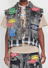 Load image into Gallery viewer, PATCHES CUT OFF PLAID DENIM VEST