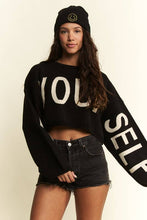 Load image into Gallery viewer, PLUS BE YOUR SELF SWEATER CROP TOP: Black / 1XL/2XL