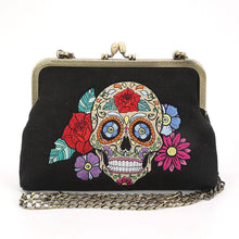 Load image into Gallery viewer, Floral Sugar Skull Kisslock Bag