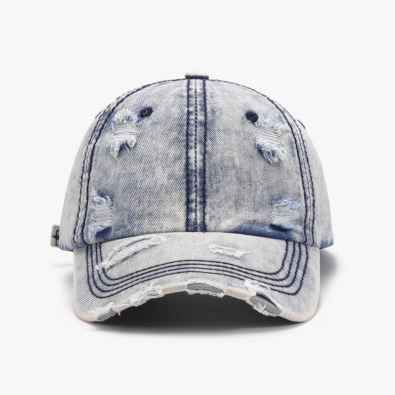Breathable Washed-Out Distressed Baseball Cap: LIGHT BLUE