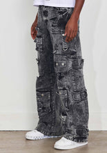 Load image into Gallery viewer, WASHED MULTI CARGO DENIM Y2K PANTS