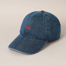 Load image into Gallery viewer, USA Embroidered Denim CottonUSA Embroidered Den Baseball Cap: LT BLUE / ONE SIZE