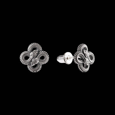 Coppertist.wu - Double Snake Studs Earrings: Oxidized Silver