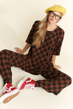 Load image into Gallery viewer, RIBBED CHECKERED PRINT TOP/STRAIGHT LEG PANTS SET