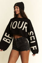 Load image into Gallery viewer, PLUS BE YOUR SELF SWEATER CROP TOP: Black / 1XL/2XL