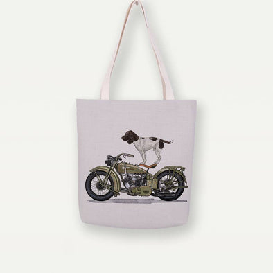 Study Room - Dog On Motorcycle Canvas Tote Bag, Handbag
