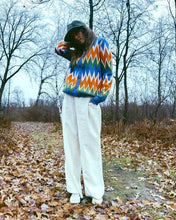 Load image into Gallery viewer, Zig Zag Knit Jacquard Polo Cardigan