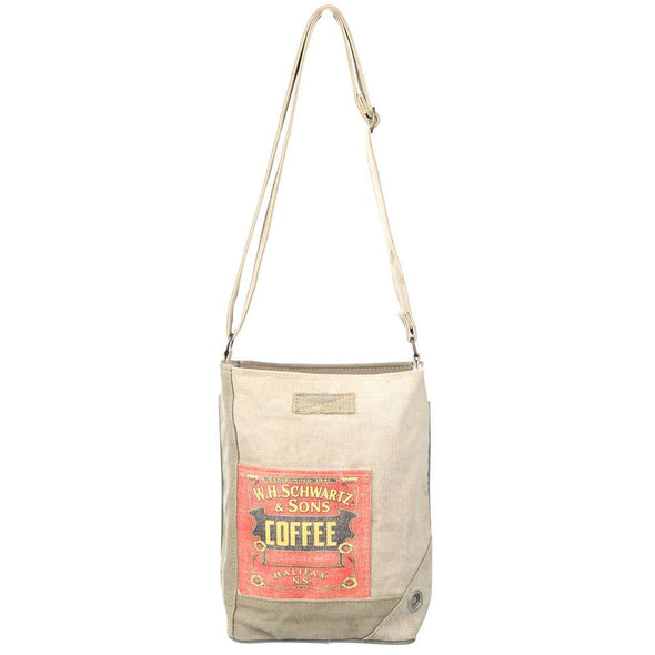 Coffee Print Canvas Crossbody Bag With Front And Back Pocket