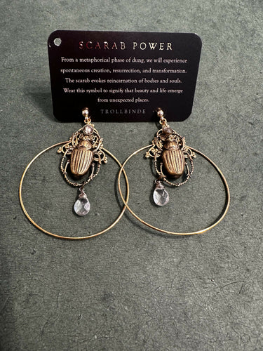 Solar Scarab Hoops (Clear Quartz)
