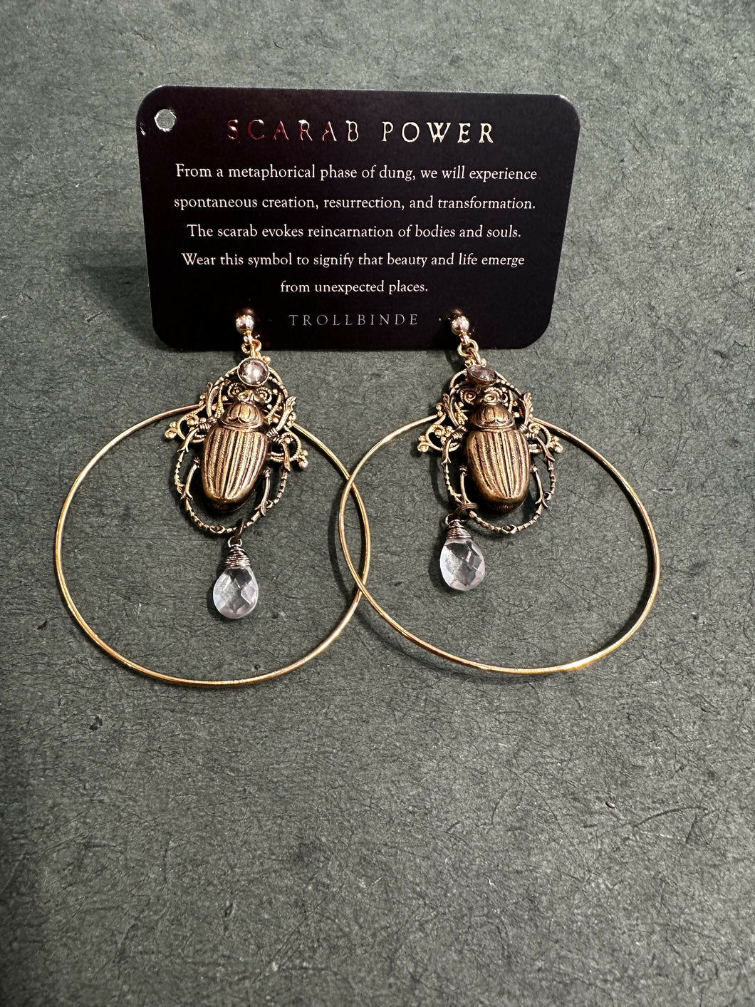 Solar Scarab Hoops (Clear Quartz)