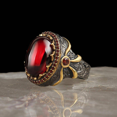 Ephesus Jewelry - Mens Red Ruby Ring Rhodium Plated Sterling Silver: 13 US