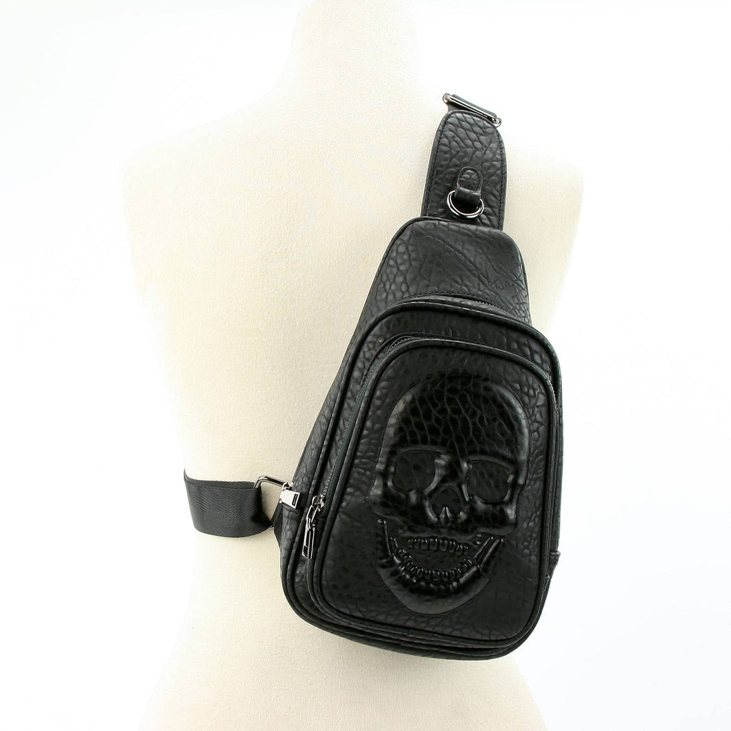 Skull Embossed Sling Bag in Vinyl