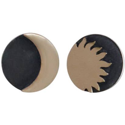 Sterling Silver Post Earrings with Bronze Sun and Moon 8x8mm