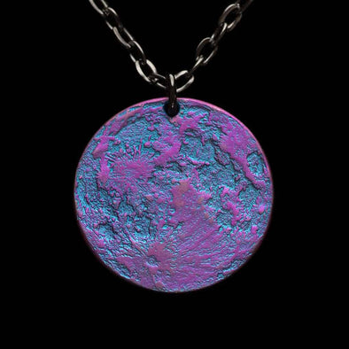 Blurple Moon Necklace - 1 " Pendant - Realistic Blue and Pur: Default Title