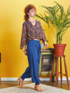 Pleat Detail Boho-Chic Blue Harem Pants