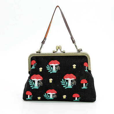 Mushrooms Kisslock Frame Bag in Cotton