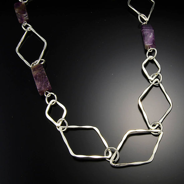 Anju Jewelry - Silver Plated Necklace with Semi-Precious Stones - Amethyst