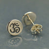 Sterling Silver Stud Earrings - Etched Om on Disk 8x8mm