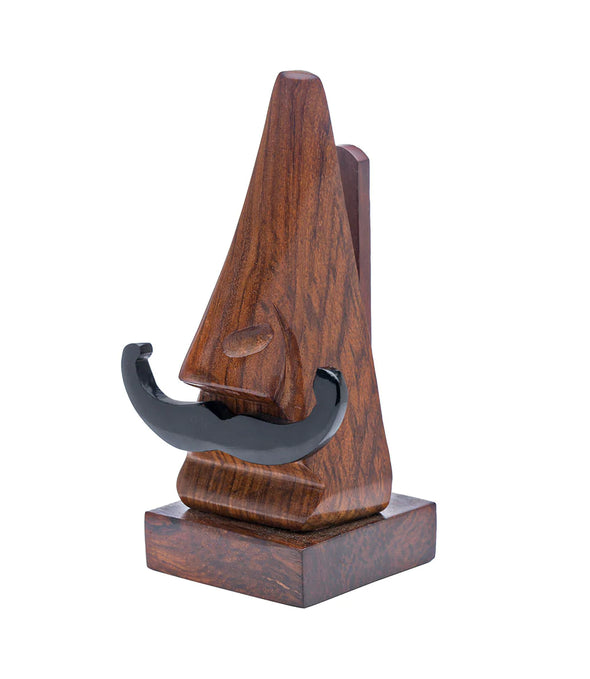 Hand Carved Mustache Eyeglass Holder Stand