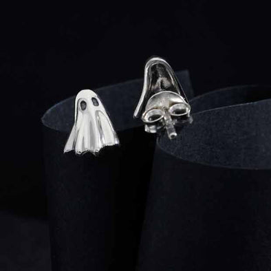 Sterling Silver 3D Ghost Post Earrings 9x7mm