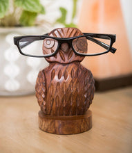 Load image into Gallery viewer, Hand Carved Hoodwink Owl Eyeglass Holder Stand