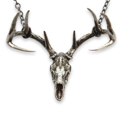 Moon Raven Designs - Trophy Deer Skull Pendant Necklace - Silver Plated White Bronze