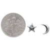 Sterling Silver Ridged Star and Moon Post Earrings 7x5mm