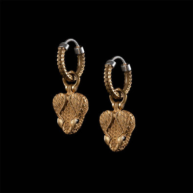 Rattlesnake Head Earrings: Brass