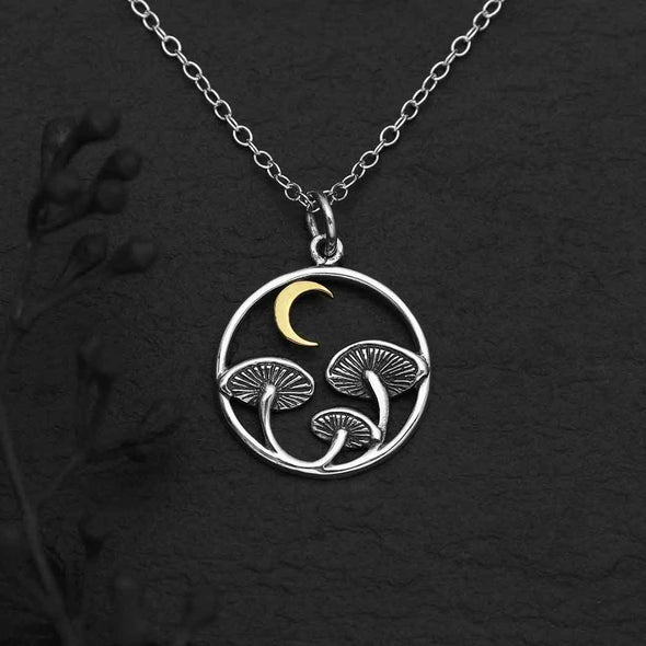 18 Inch Mushroom Necklace with Bronze Moon
