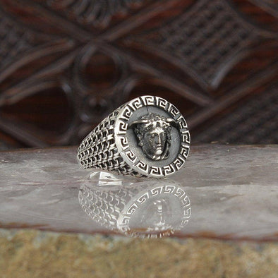 Ephesus Jewelry - Mens Medusa Ring Solid 925 Sterling Silver: 10 US