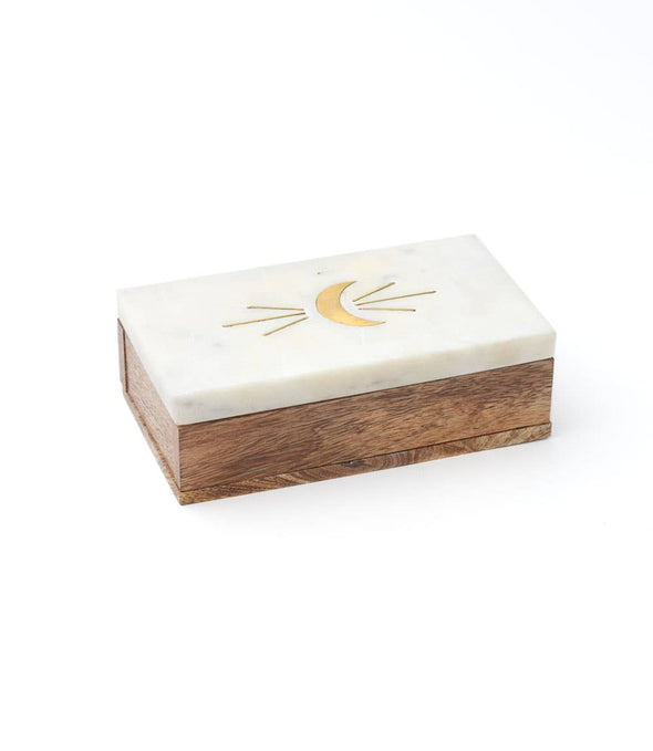 Indukala Treasure Box - Mango Wood, Marble, Crescent Moon