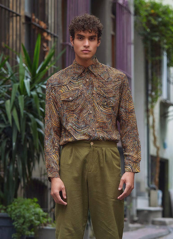 Boho Style High Waist Khaki Cotton Pants for Men