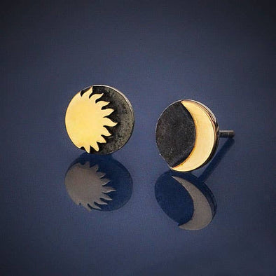 Sterling Silver Post Earrings with Bronze Sun and Moon 8x8mm