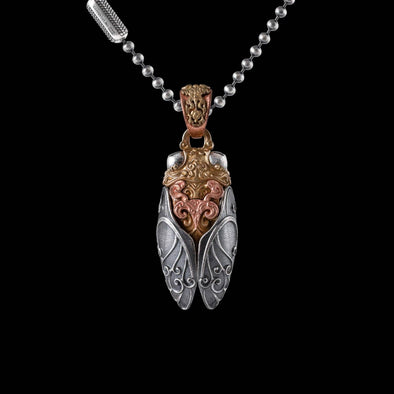 Cicada Pendant: Brass / 25" Snake Scale Ball Chain