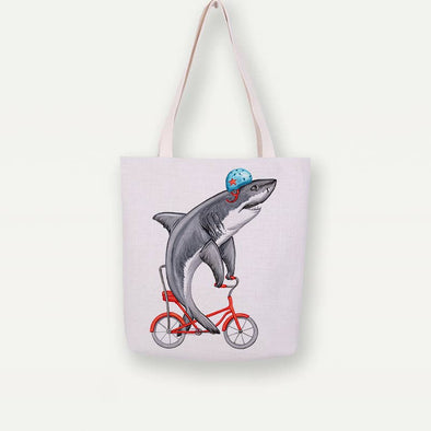 Shark On Bike Tote Bag, Handbag