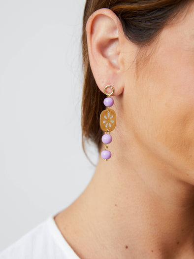 Painted Daisy Dangle Earrings Lavender