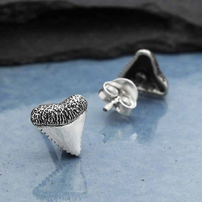 Sterling Silver Shark Tooth Post Earrings 9x8mm