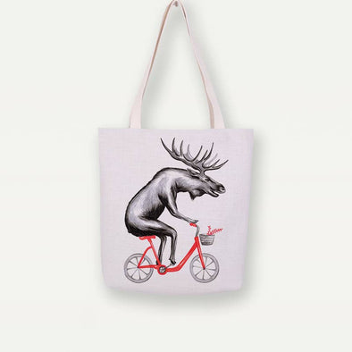 Study Room - Moose On Bike Tote Bag, Handbag