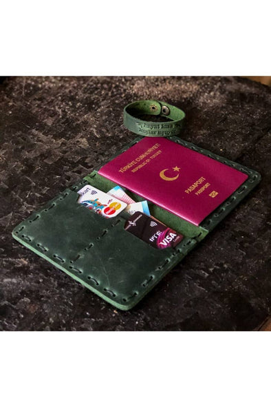 Genuine Craft Leather Passport Wallet - Card Holder: Green