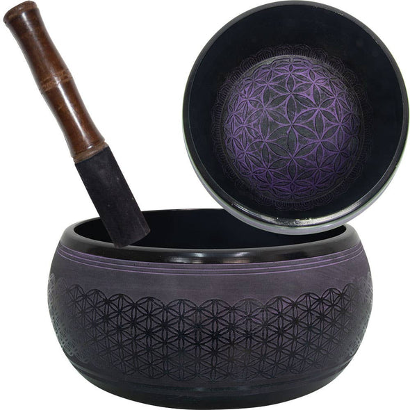 Kheops International - Singing Bowl Round Sided 6in Flower of Life Purple (Each)