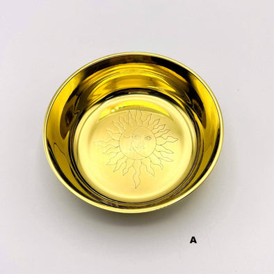 Rock Paradise - Brass Offering Bowls - Engraved - Crystals or Sun and Moon - (RK15-18): Sun & Moon