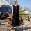 Boho Style Flared Long Slit Black Dress