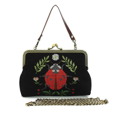 Lady bug Vintage Kisslock Bag: Black