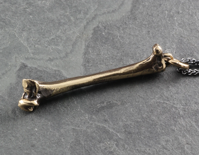 Raven Femur Bone Necklace - Bronze: Gunmetal chain / 18"