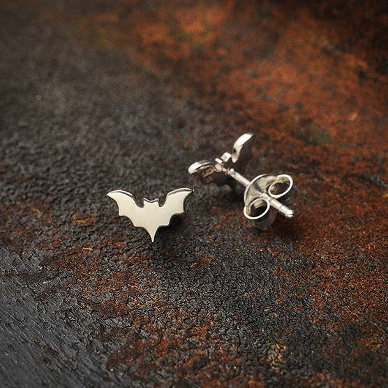 Sterling Silver Flat Tiny Bat Post Earrings 5x8mm